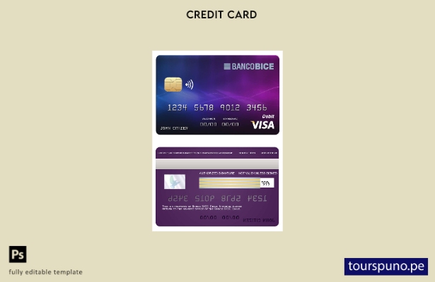 Plantilla de tarjeta visa bancaria BICE de Chile lista para imprimir